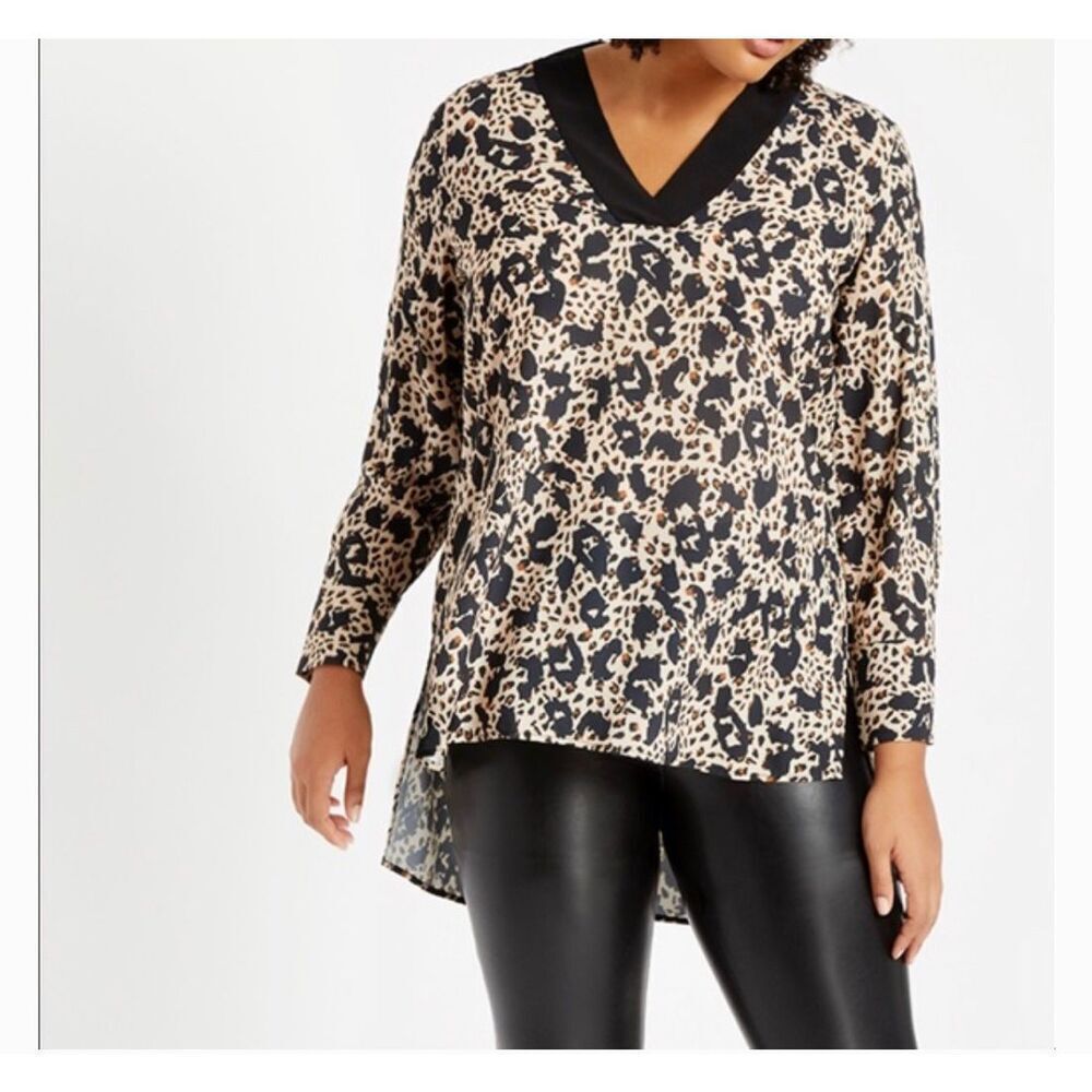 Eloquii Easy V Neck Cheetah La Vida Top Blouse size 24